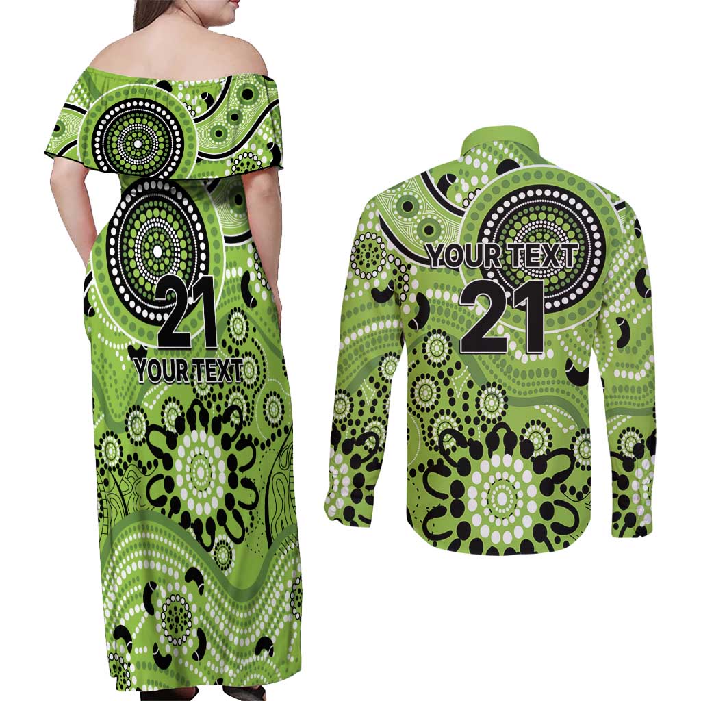 Thunder Cricket Custom Couples Matching Off Shoulder Maxi Dress and Long Sleeve Button Shirt Australian Aboriginal