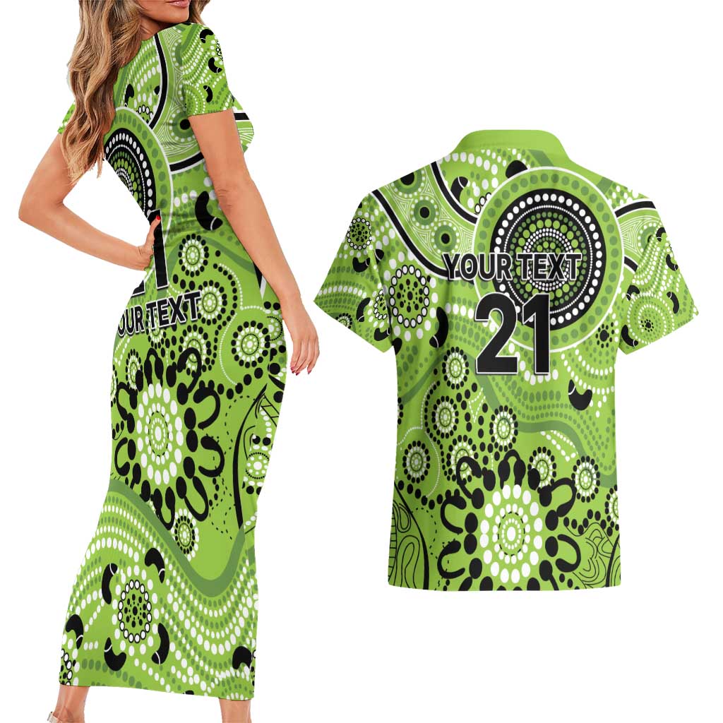 Thunder Cricket Custom Couples Matching Short Sleeve Bodycon Dress and Hawaiian Shirt Australian Aboriginal