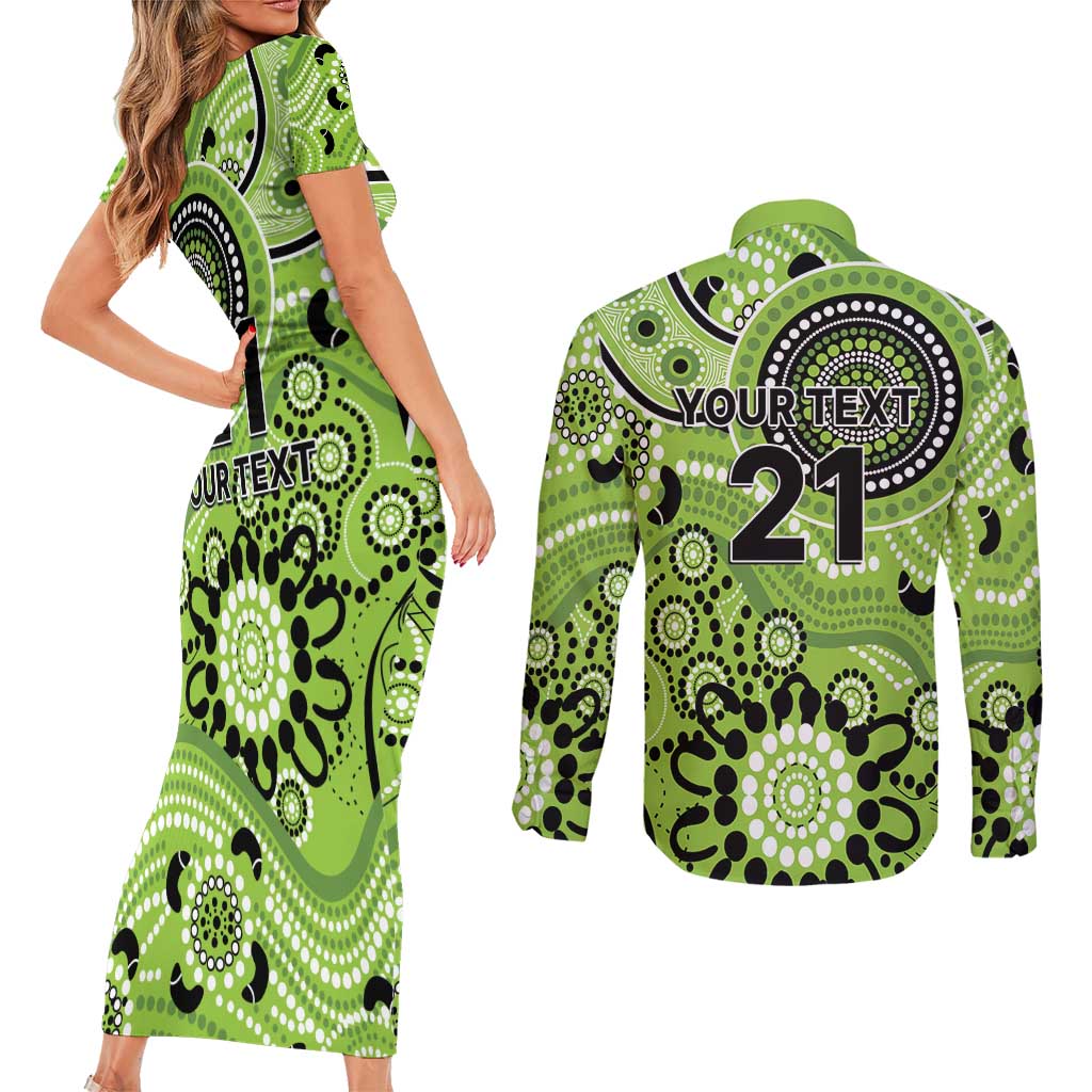 Thunder Cricket Custom Couples Matching Short Sleeve Bodycon Dress and Long Sleeve Button Shirt Australian Aboriginal