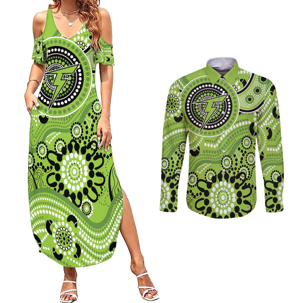 Thunder Cricket Custom Couples Matching Summer Maxi Dress and Long Sleeve Button Shirt Australian Aboriginal