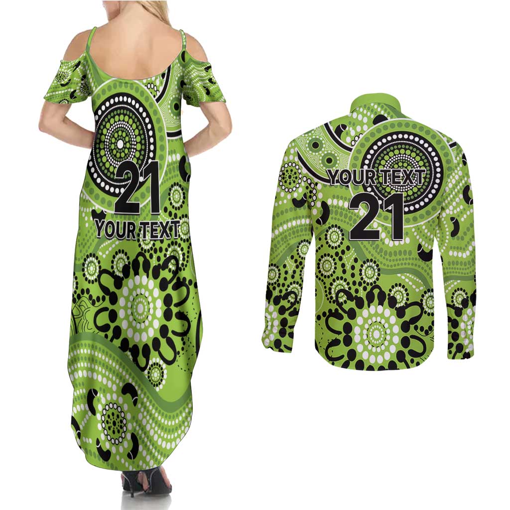 Thunder Cricket Custom Couples Matching Summer Maxi Dress and Long Sleeve Button Shirt Australian Aboriginal