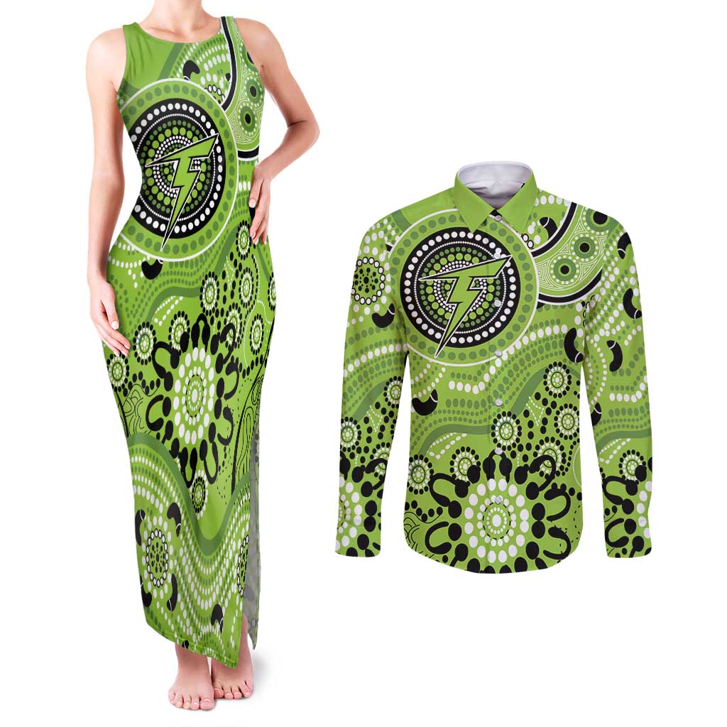 Thunder Cricket Custom Couples Matching Tank Maxi Dress and Long Sleeve Button Shirt Australian Aboriginal