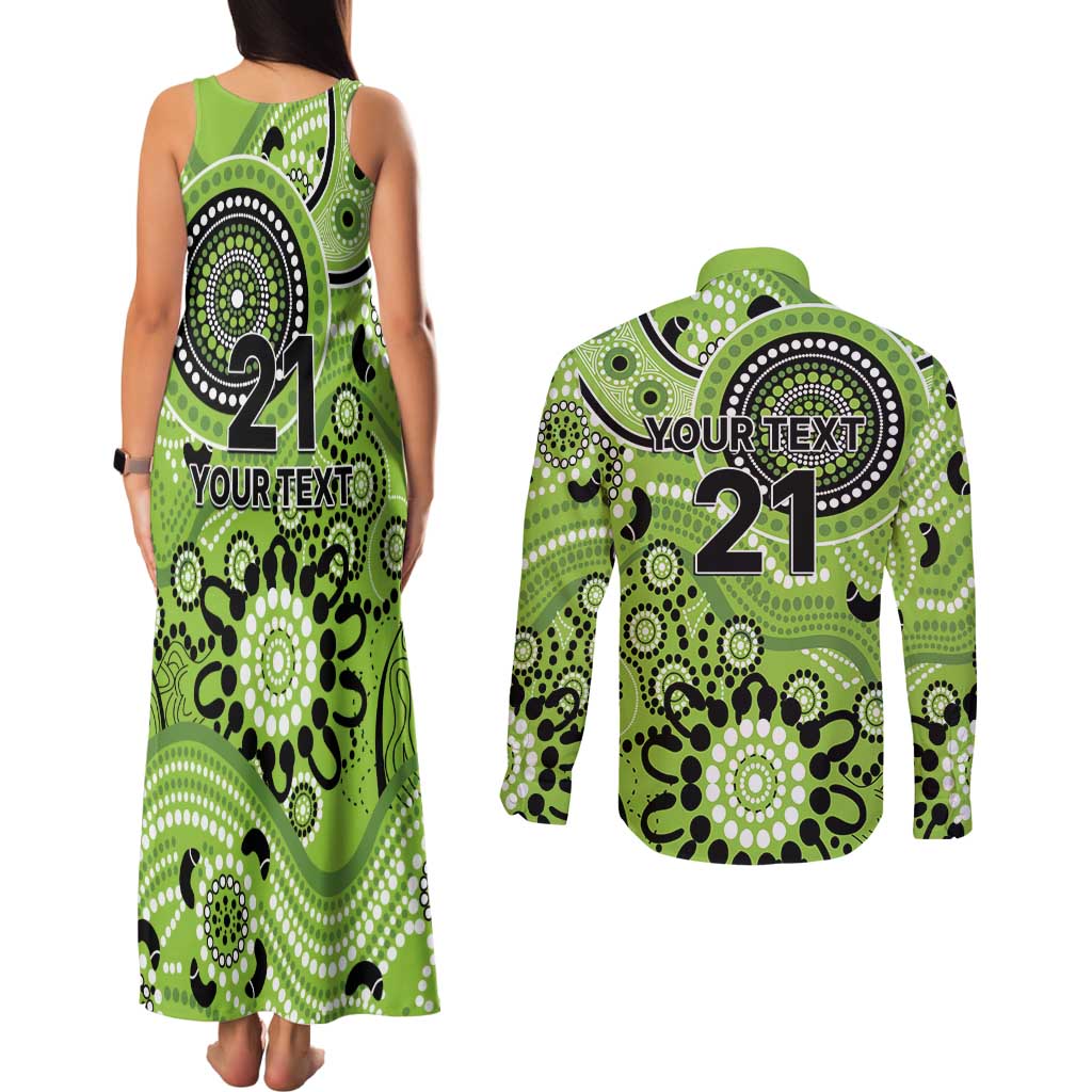 Thunder Cricket Custom Couples Matching Tank Maxi Dress and Long Sleeve Button Shirt Australian Aboriginal