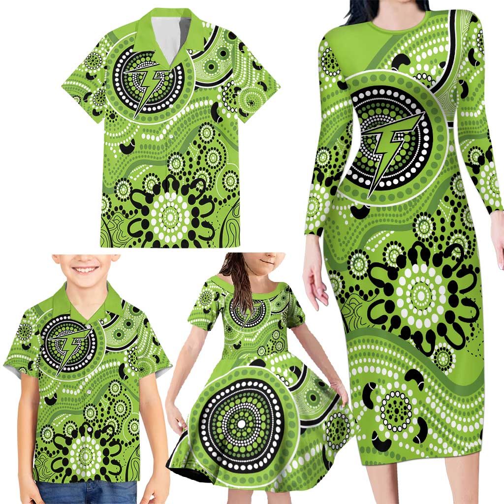 Thunder Cricket Custom Family Matching Long Sleeve Bodycon Dress and Hawaiian Shirt Australian Aboriginal