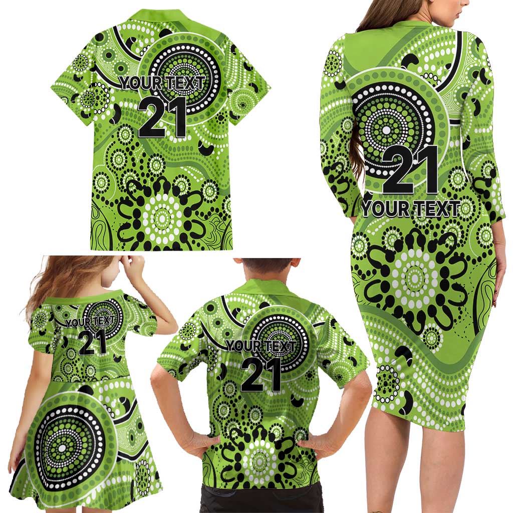 Thunder Cricket Custom Family Matching Long Sleeve Bodycon Dress and Hawaiian Shirt Australian Aboriginal