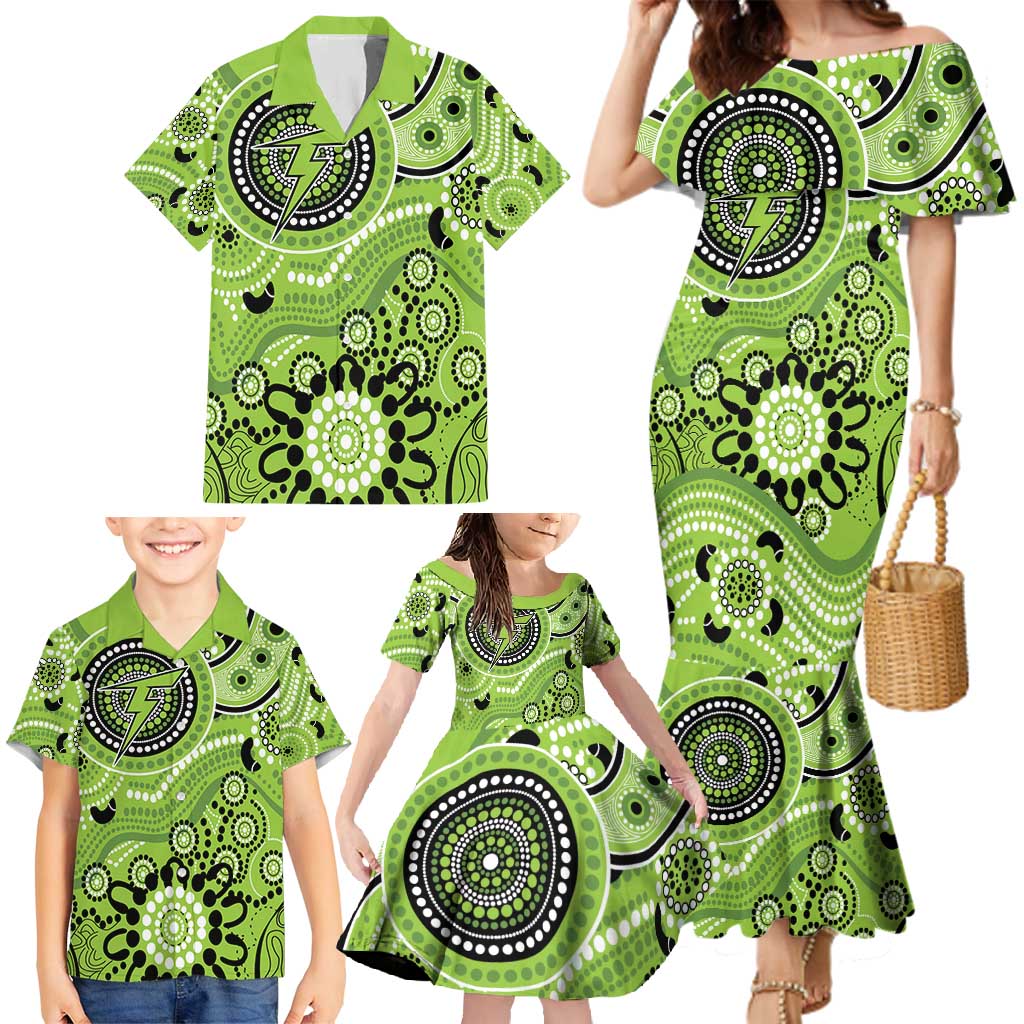 Thunder Cricket Custom Family Matching Mermaid Dress and Hawaiian Shirt Australian Aboriginal