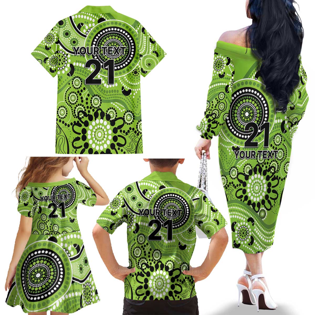 Thunder Cricket Custom Family Matching Off The Shoulder Long Sleeve Dress and Hawaiian Shirt Australian Aboriginal