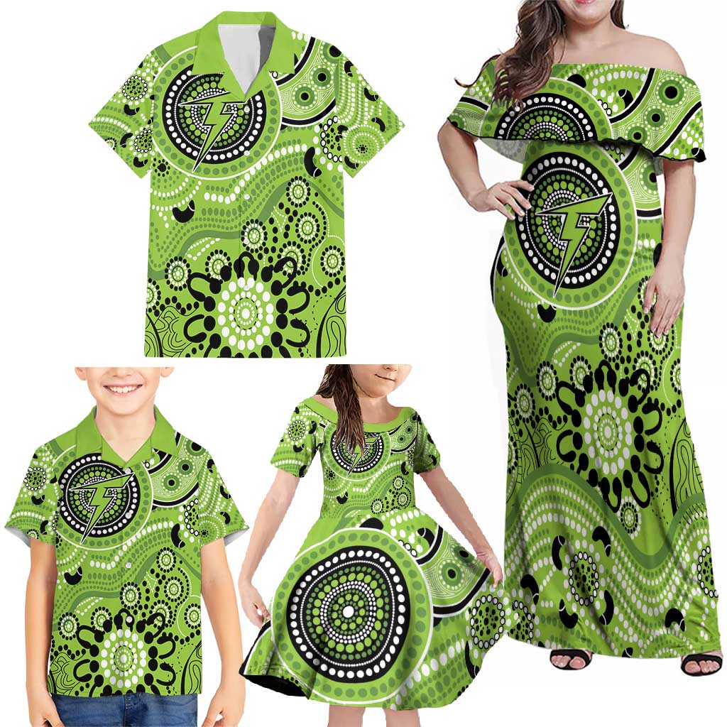 Thunder Cricket Custom Family Matching Off Shoulder Maxi Dress and Hawaiian Shirt Australian Aboriginal