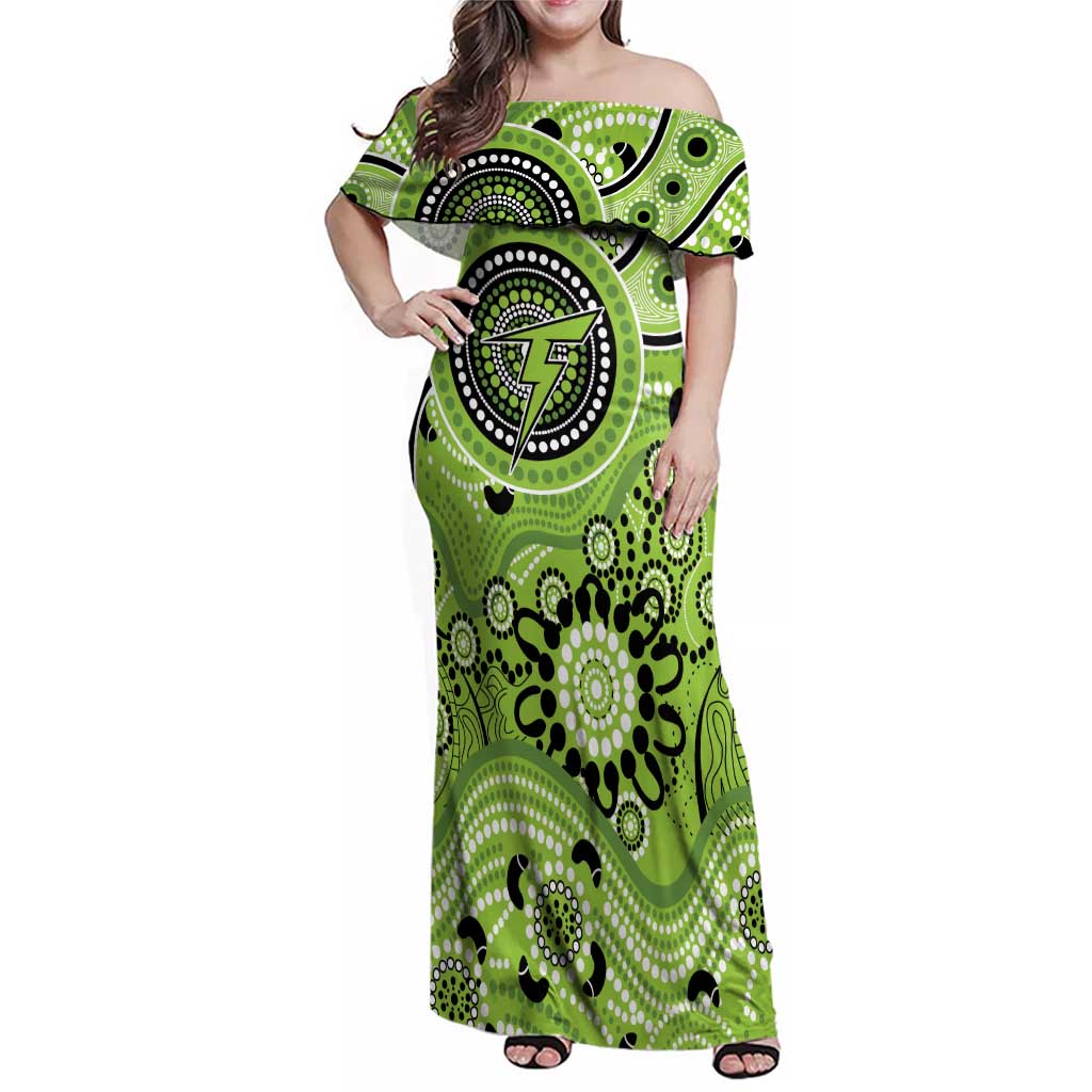 Thunder Cricket Custom Family Matching Off Shoulder Maxi Dress and Hawaiian Shirt Australian Aboriginal