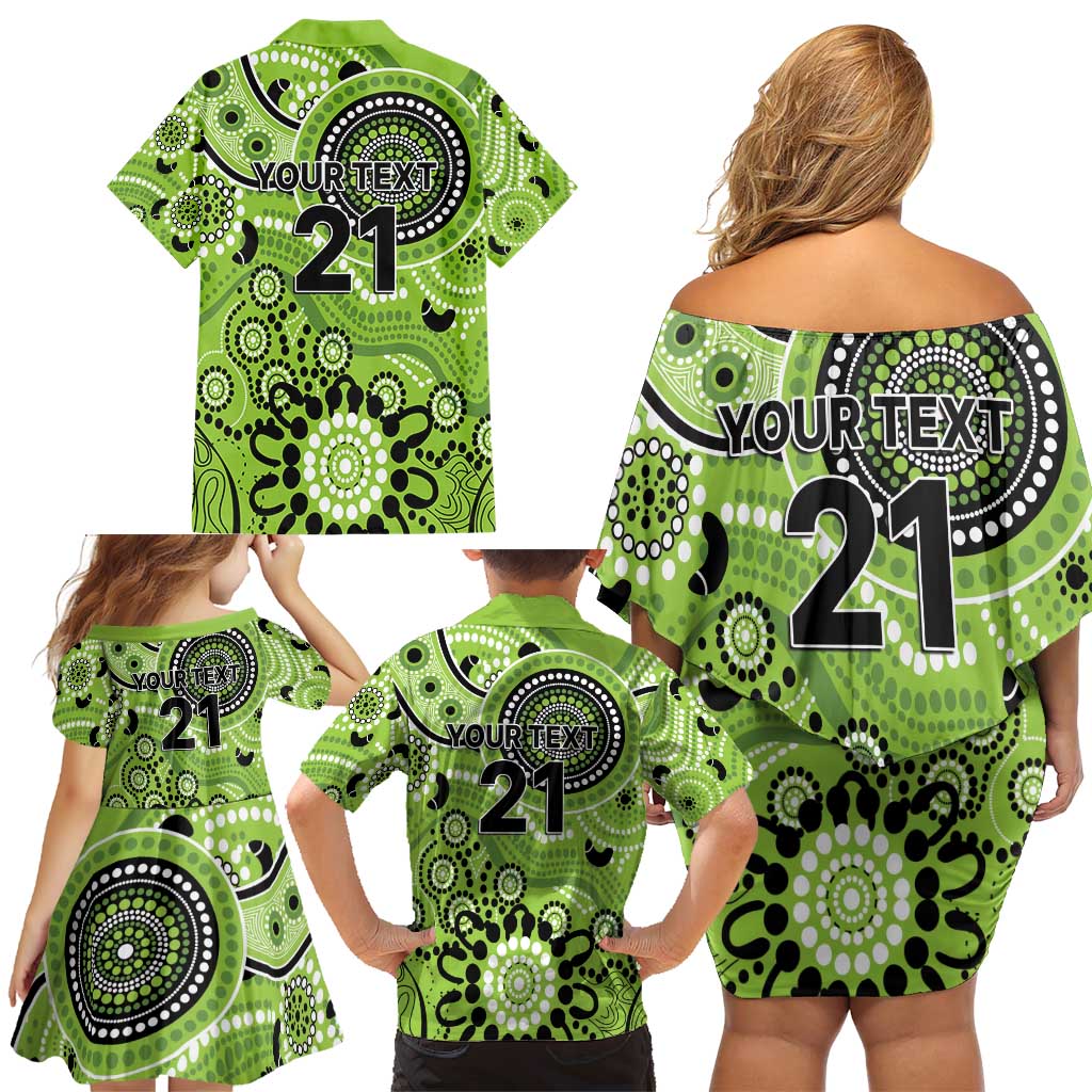 Thunder Cricket Custom Family Matching Off Shoulder Short Dress and Hawaiian Shirt Australian Aboriginal