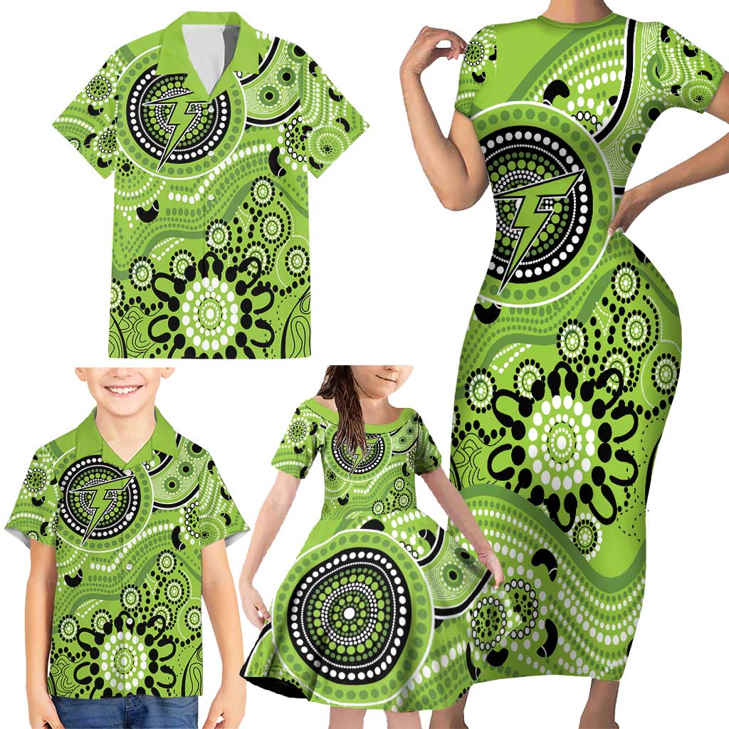 Thunder Cricket Custom Family Matching Short Sleeve Bodycon Dress and Hawaiian Shirt Australian Aboriginal