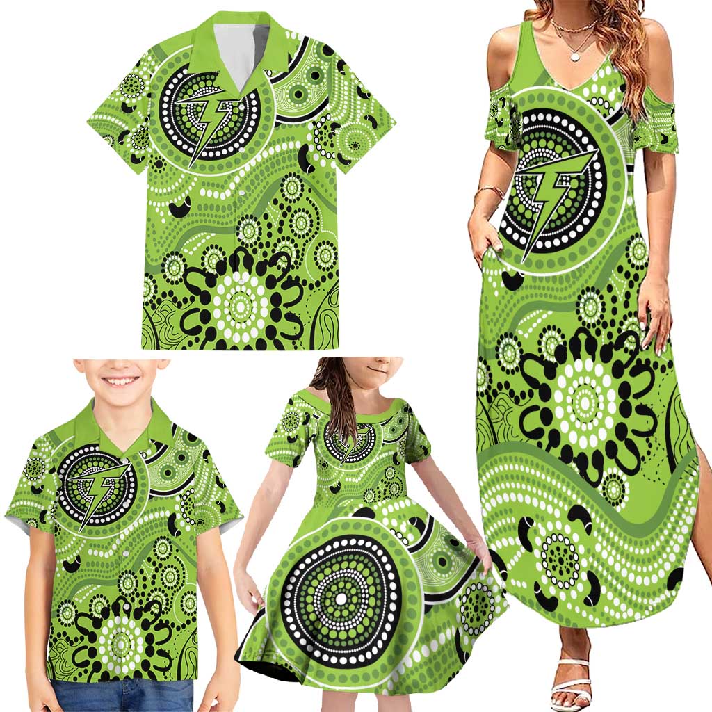 Thunder Cricket Custom Family Matching Summer Maxi Dress and Hawaiian Shirt Australian Aboriginal