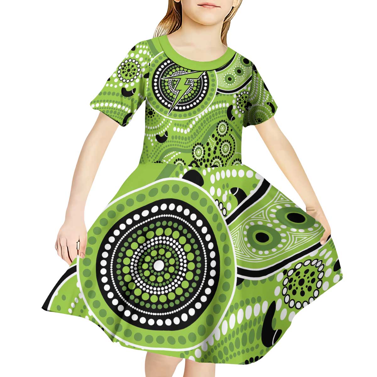 Thunder Cricket Custom Kid Short Sleeve Dress Australian Aboriginal