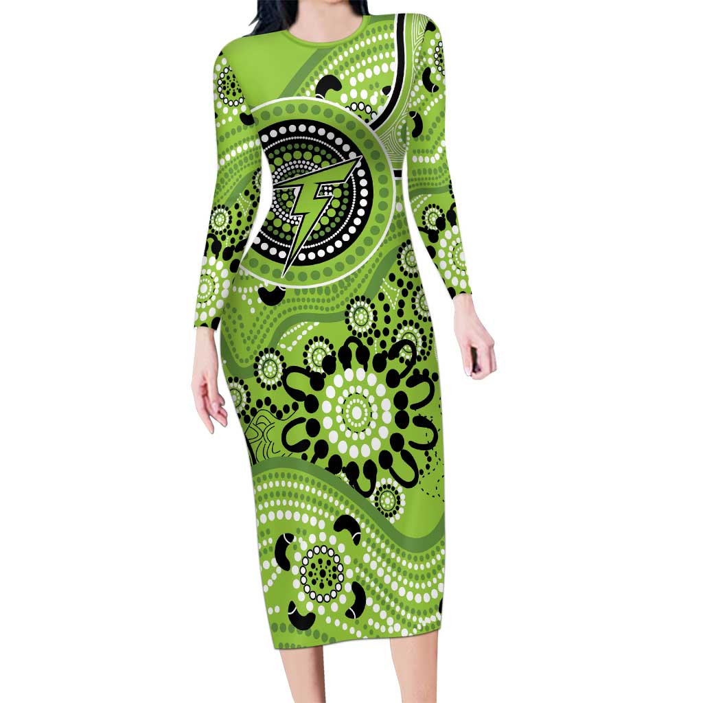 Thunder Cricket Custom Long Sleeve Bodycon Dress Australian Aboriginal