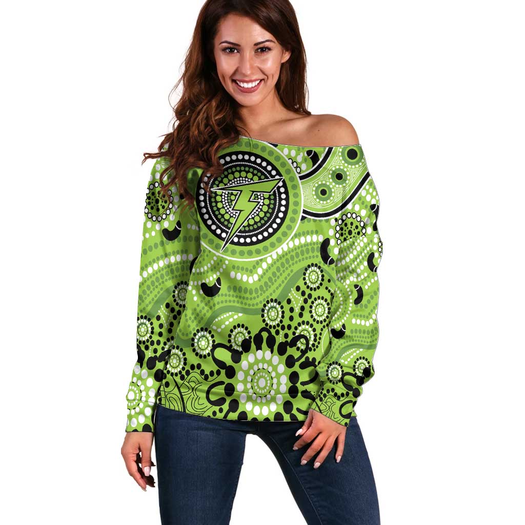 Thunder Cricket Custom Off Shoulder Sweater Australian Aboriginal