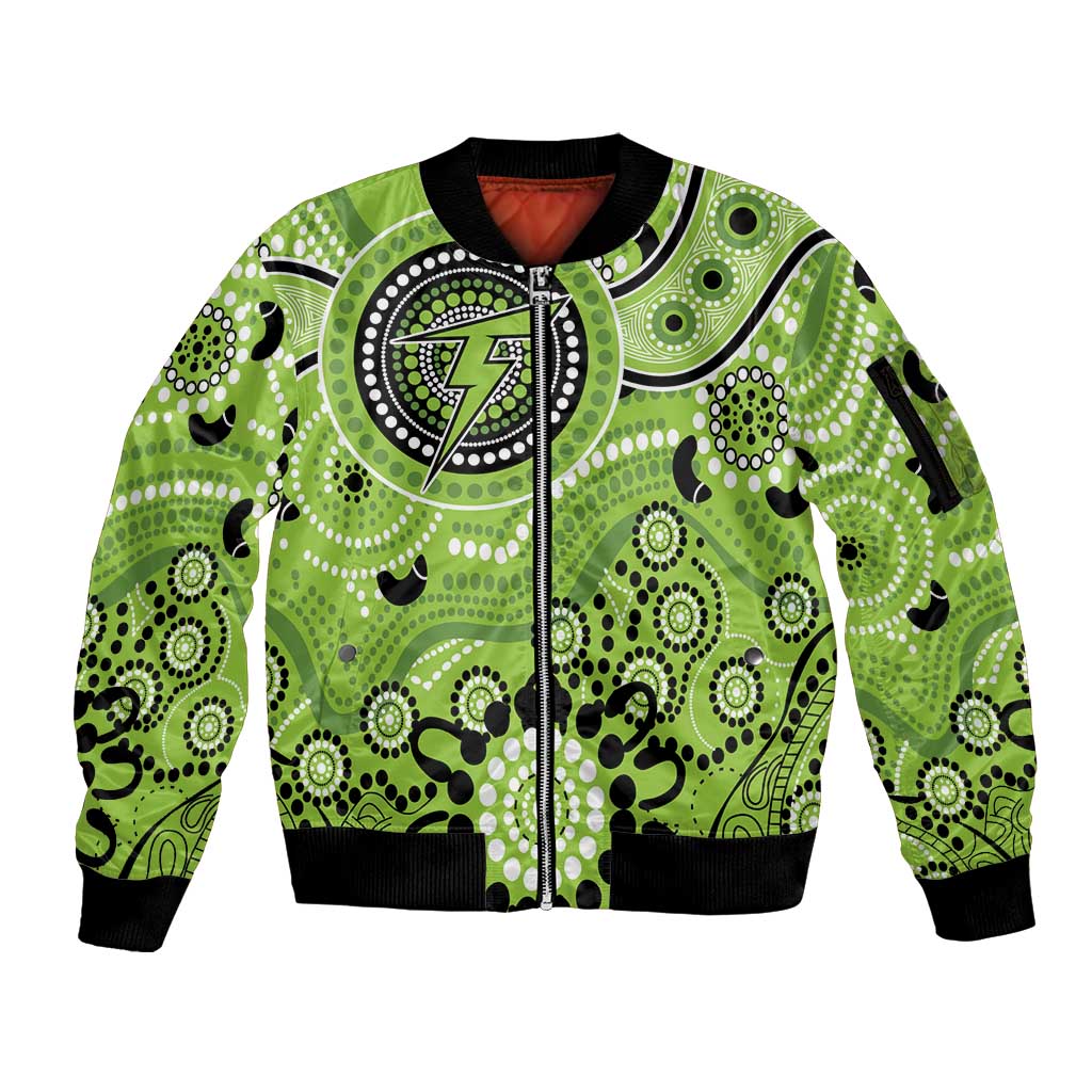 Thunder Cricket Custom Sleeve Zip Bomber Jacket Australian Aboriginal