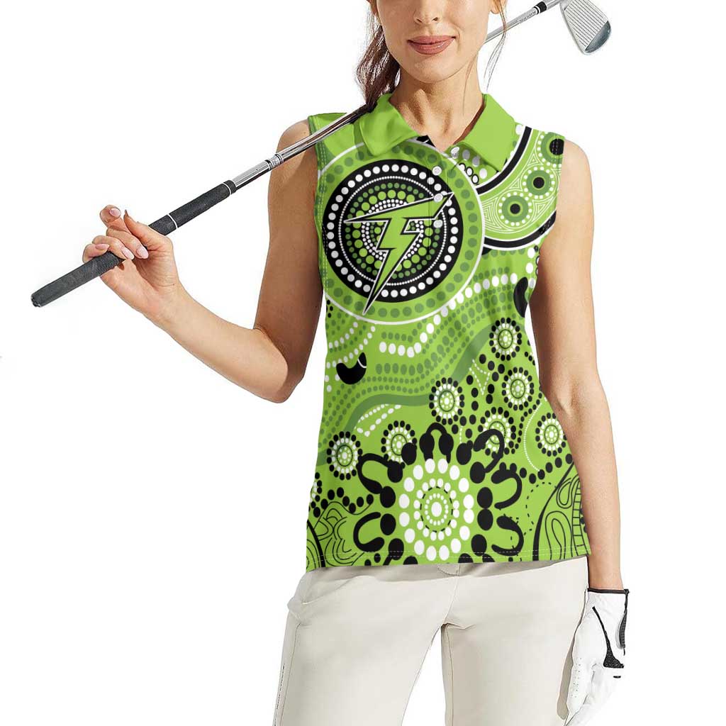 Thunder Cricket Custom Women Sleeveless Polo Shirt Australian Aboriginal