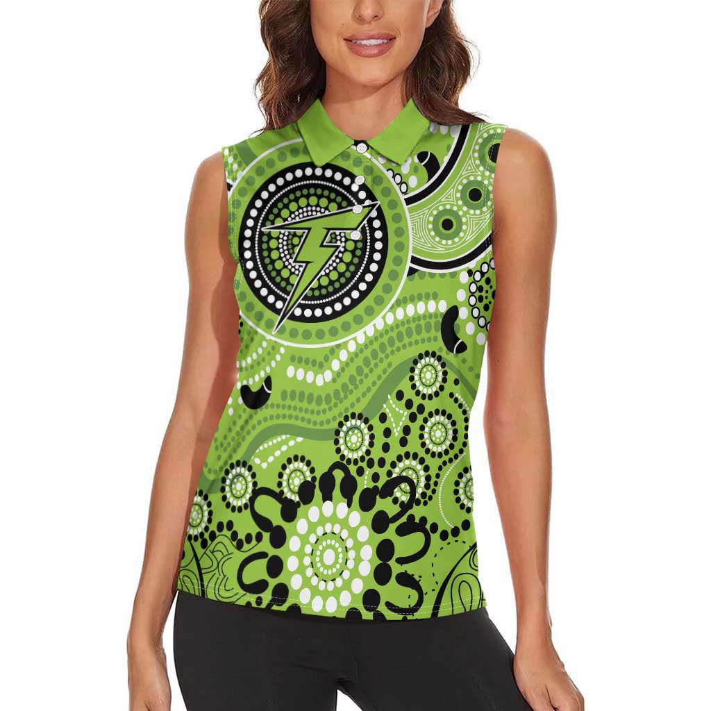 Thunder Cricket Custom Women Sleeveless Polo Shirt Australian Aboriginal