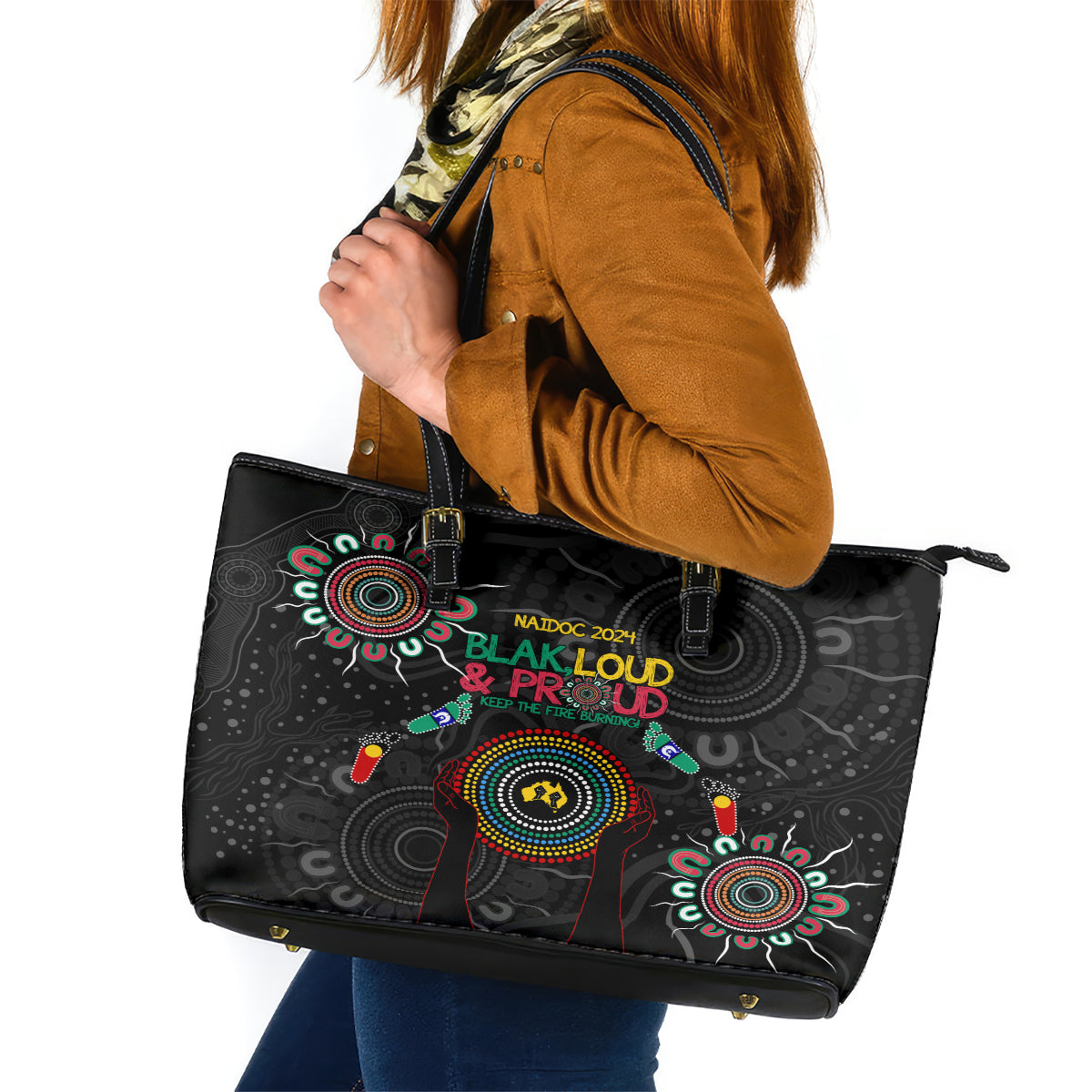 Blak Loud and Proud NAIDOC 2024 Leather Tote Bag Indigenous Aboriginal