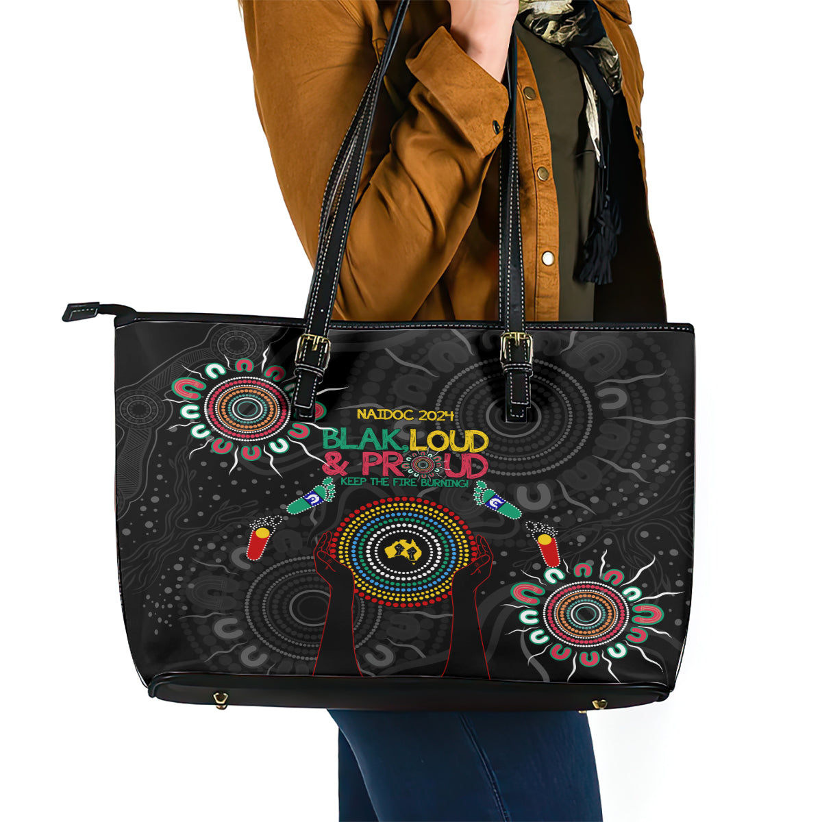 Blak Loud and Proud NAIDOC 2024 Leather Tote Bag Indigenous Aboriginal