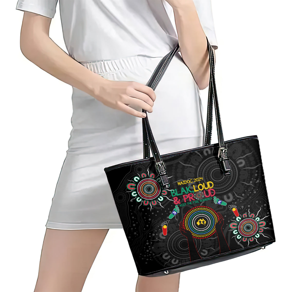 Blak Loud and Proud NAIDOC 2024 Leather Tote Bag Indigenous Aboriginal