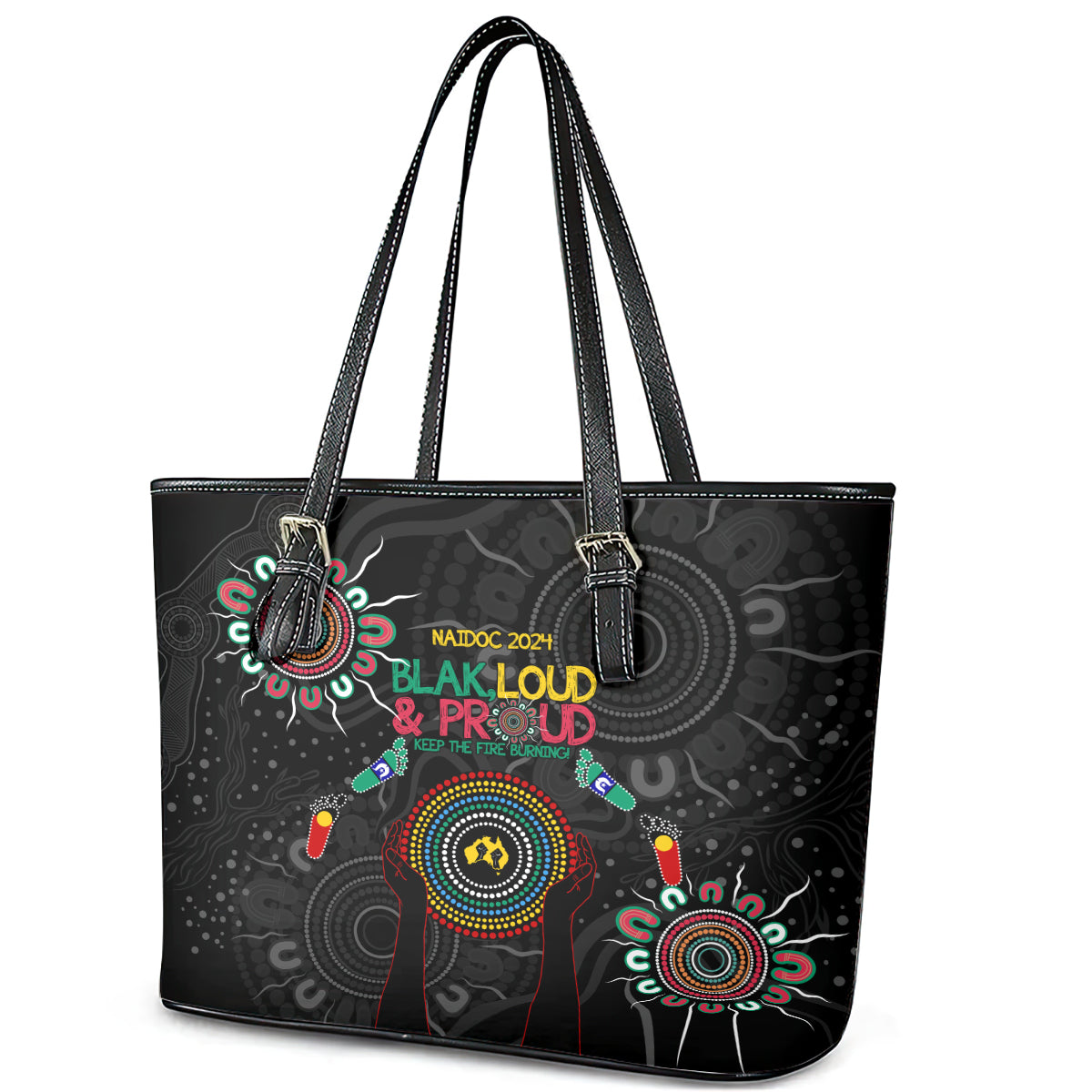 Blak Loud and Proud NAIDOC 2024 Leather Tote Bag Indigenous Aboriginal