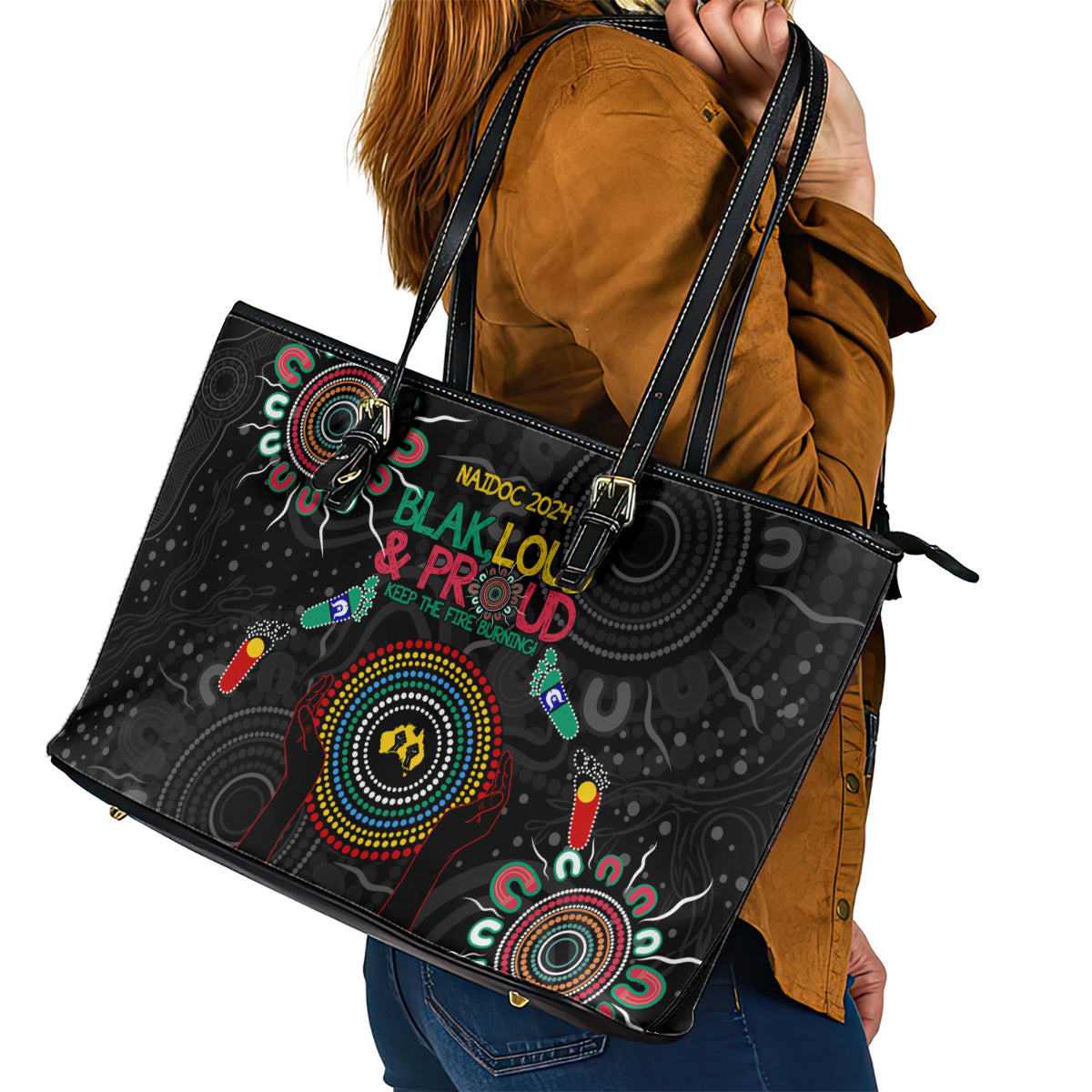 Blak Loud and Proud NAIDOC 2024 Leather Tote Bag Indigenous Aboriginal