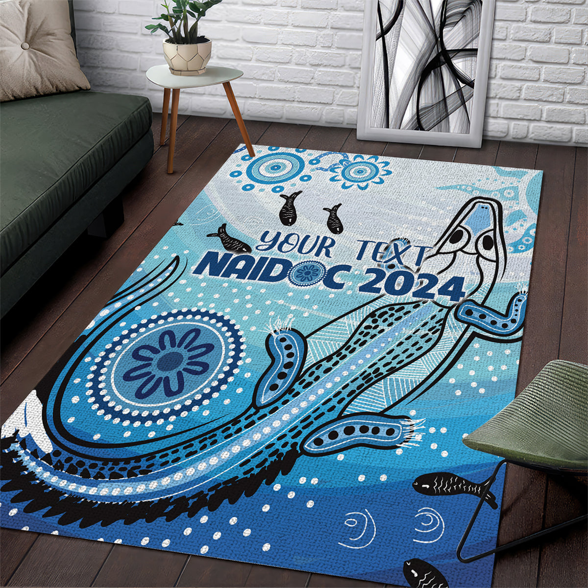 Personalised Keep the Fire Burning NAIDOC 2024 Area Rug Aboriginal Dot with Crocodile