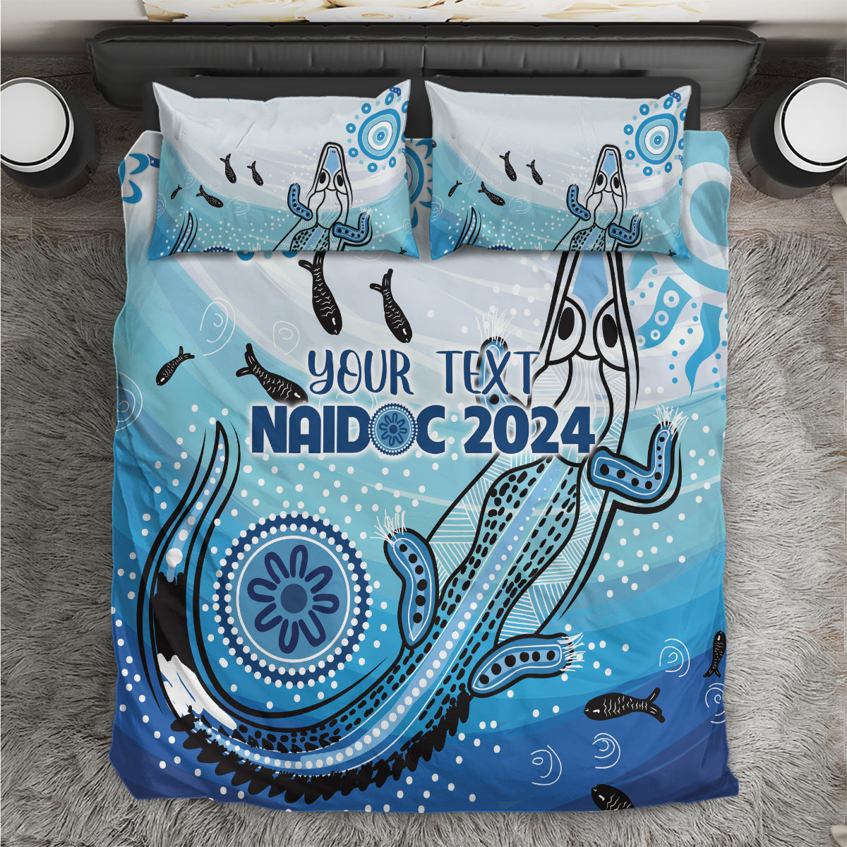 Personalised Keep the Fire Burning NAIDOC 2024 Bedding Set Aboriginal Dot with Crocodile