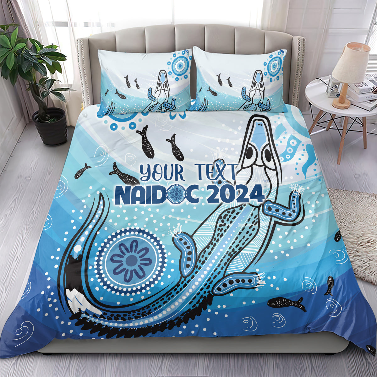 Personalised Keep the Fire Burning NAIDOC 2024 Bedding Set Aboriginal Dot with Crocodile