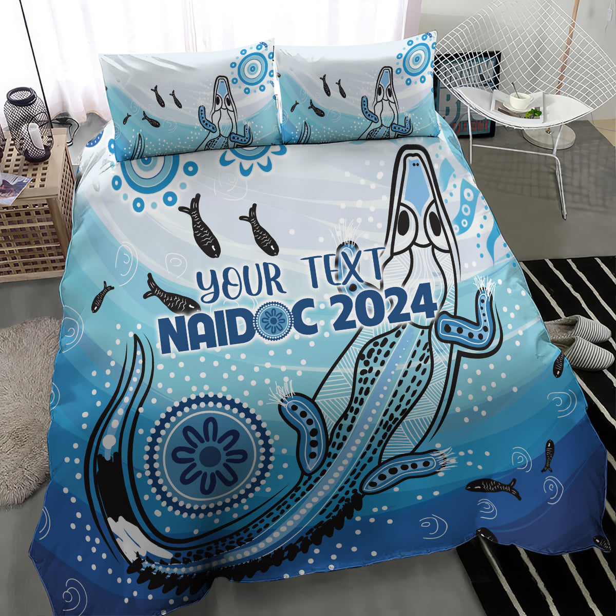 Personalised Keep the Fire Burning NAIDOC 2024 Bedding Set Aboriginal Dot with Crocodile