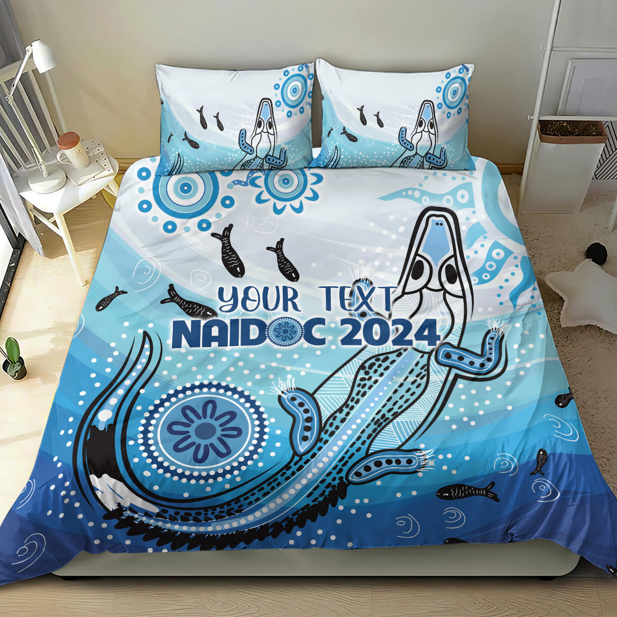 Personalised Keep the Fire Burning NAIDOC 2024 Bedding Set Aboriginal Dot with Crocodile