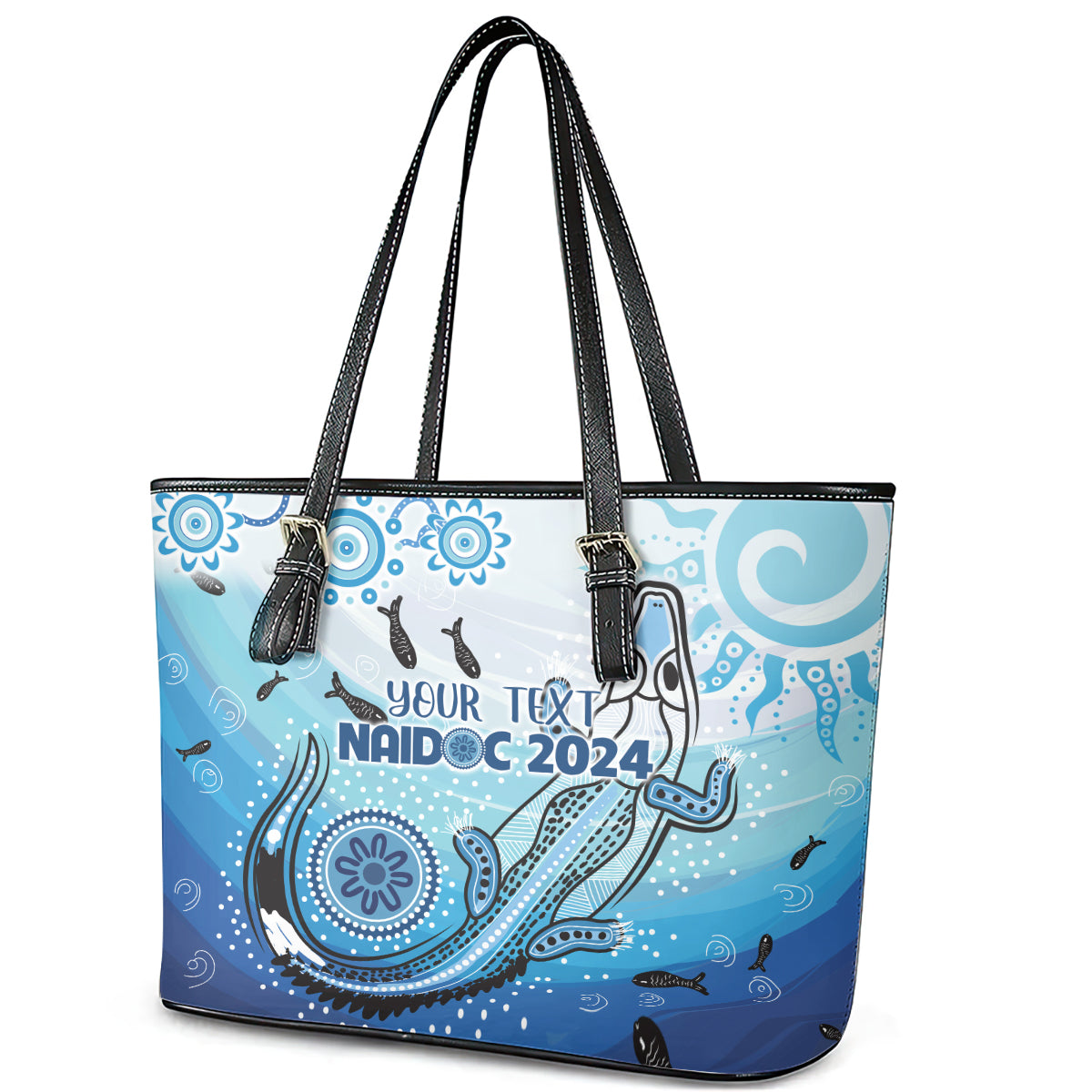 Personalised Keep the Fire Burning NAIDOC 2024 Leather Tote Bag Aboriginal Dot with Crocodile