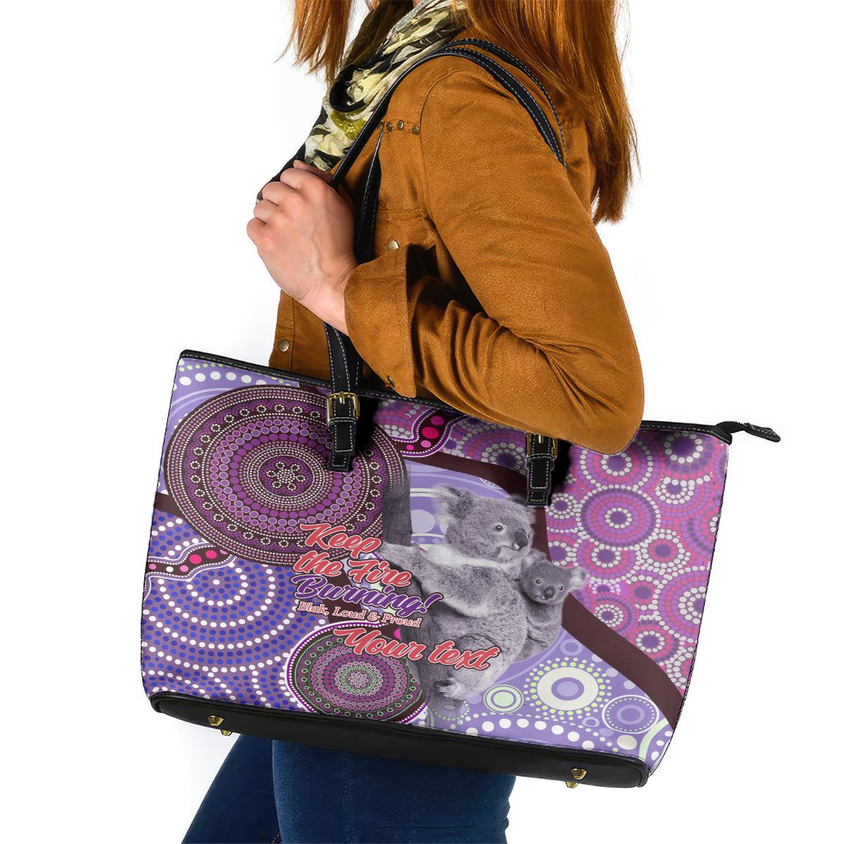 Personalised Australia Koala NAIDOC 2024 Leather Tote Bag Keep the Fire Burning