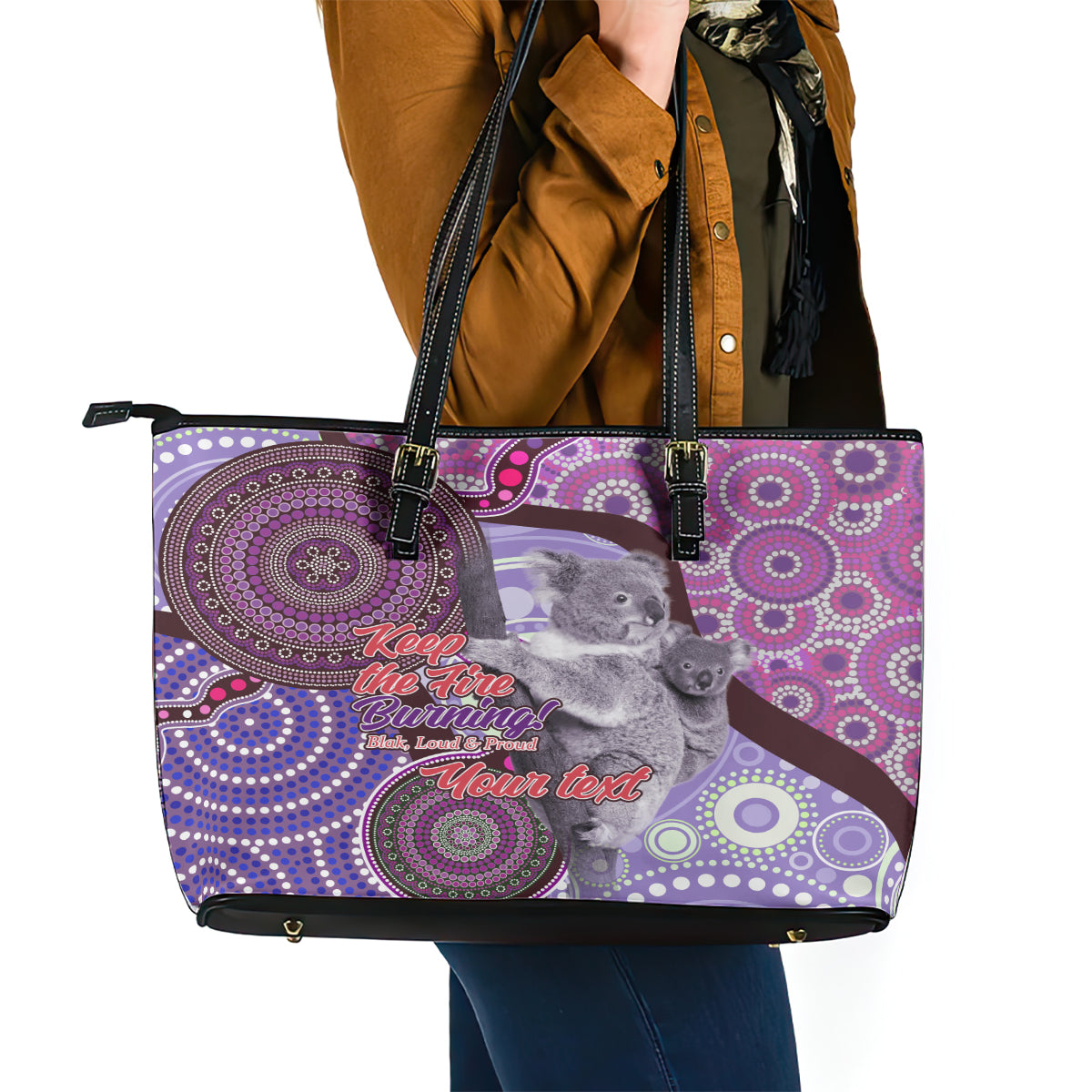 Personalised Australia Koala NAIDOC 2024 Leather Tote Bag Keep the Fire Burning