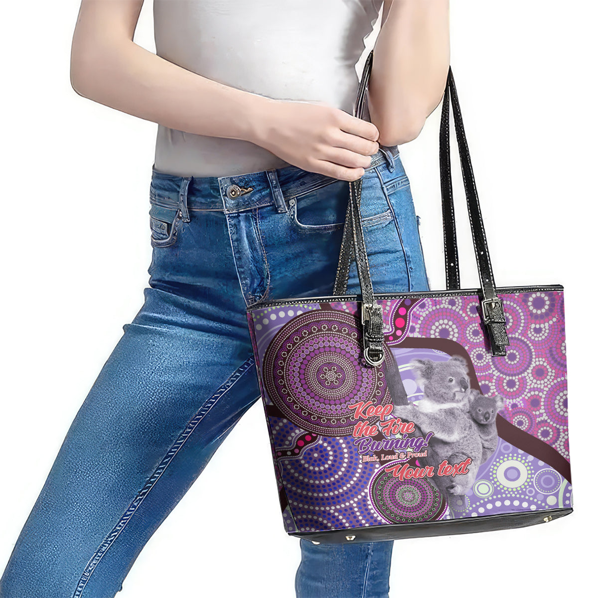 Personalised Australia Koala NAIDOC 2024 Leather Tote Bag Keep the Fire Burning