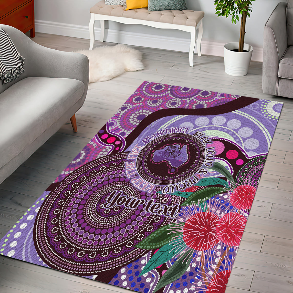 Personalised Australia NAIDOC 2024 Area Rug Keep the Fire Burning Hakea Flowers