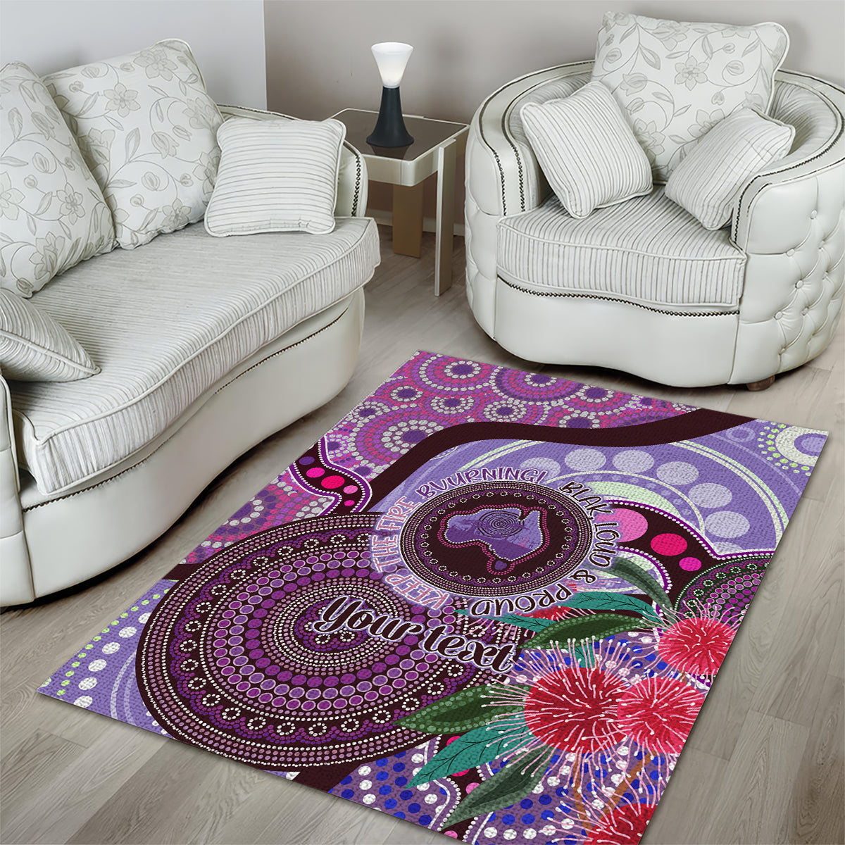 Personalised Australia NAIDOC 2024 Area Rug Keep the Fire Burning Hakea Flowers