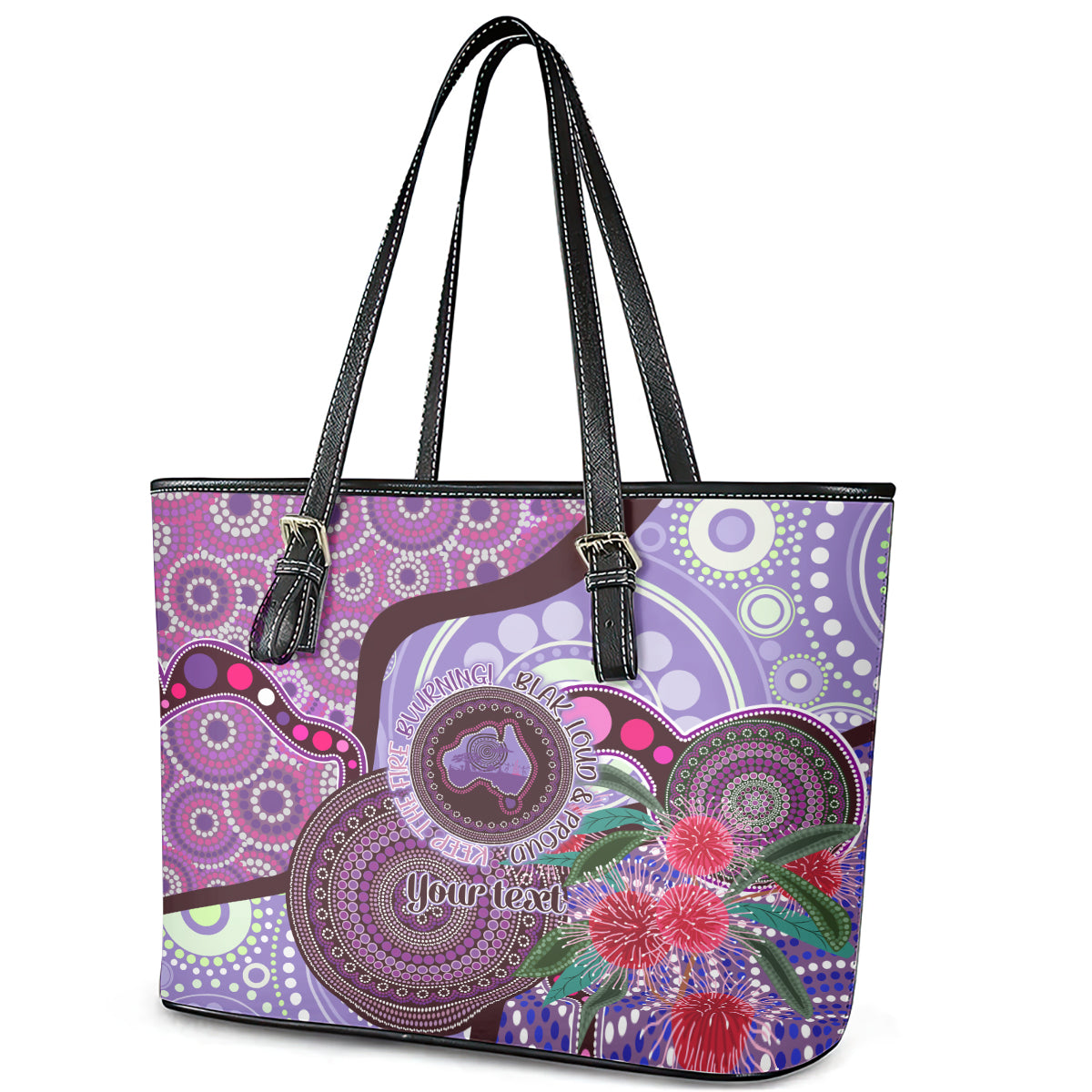 Personalised Australia NAIDOC 2024 Leather Tote Bag Keep the Fire Burning Hakea Flowers