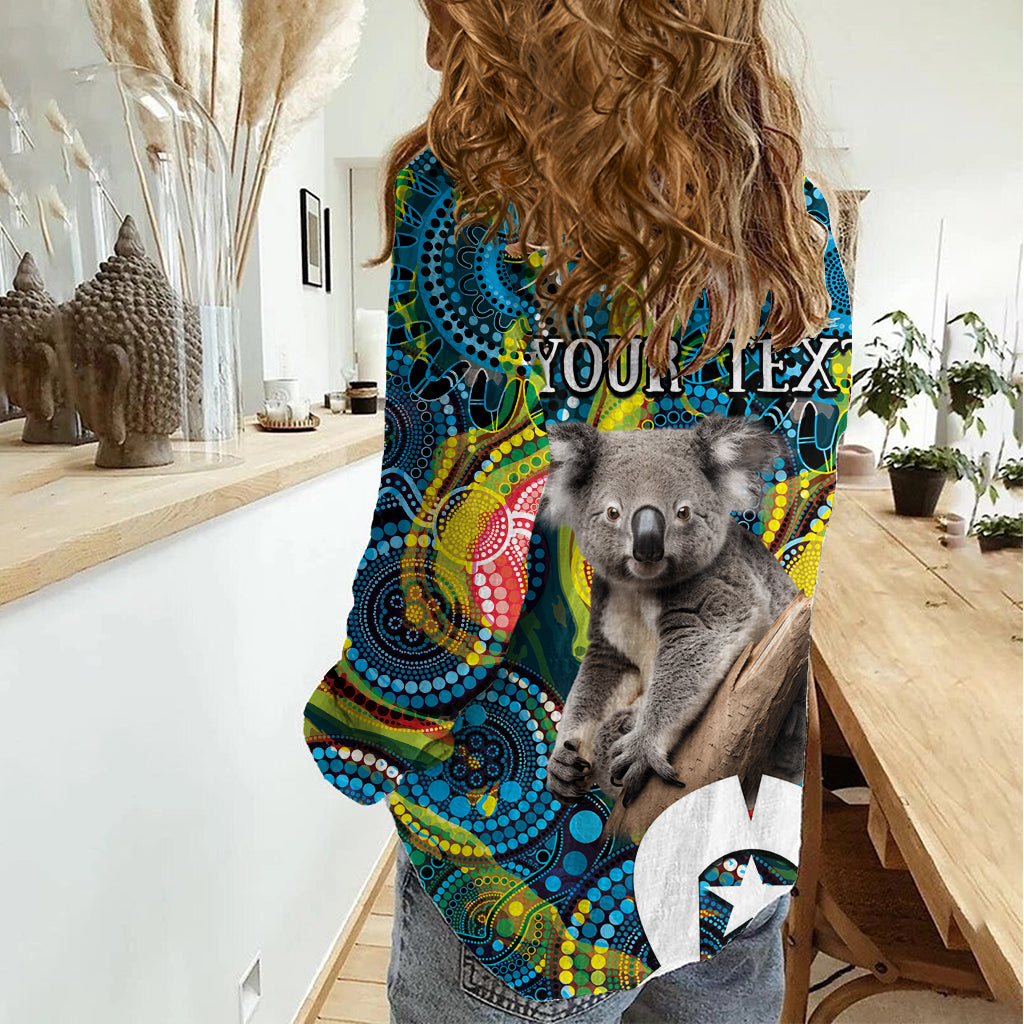 Personalised Vivid Minimal Koala Women Casual Shirt NAIDOC 2024 Aboriginal Art Style No2