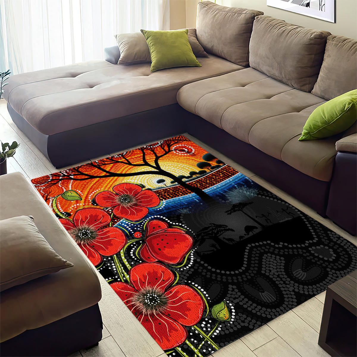 ANZAC Day Australia Poppy Flower Area Rug Aboriginal Style