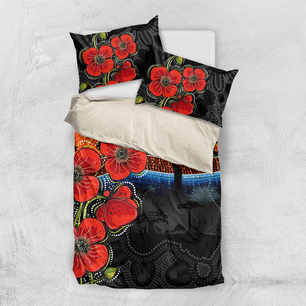 ANZAC Day Australia Poppy Flower Bedding Set Aboriginal Style