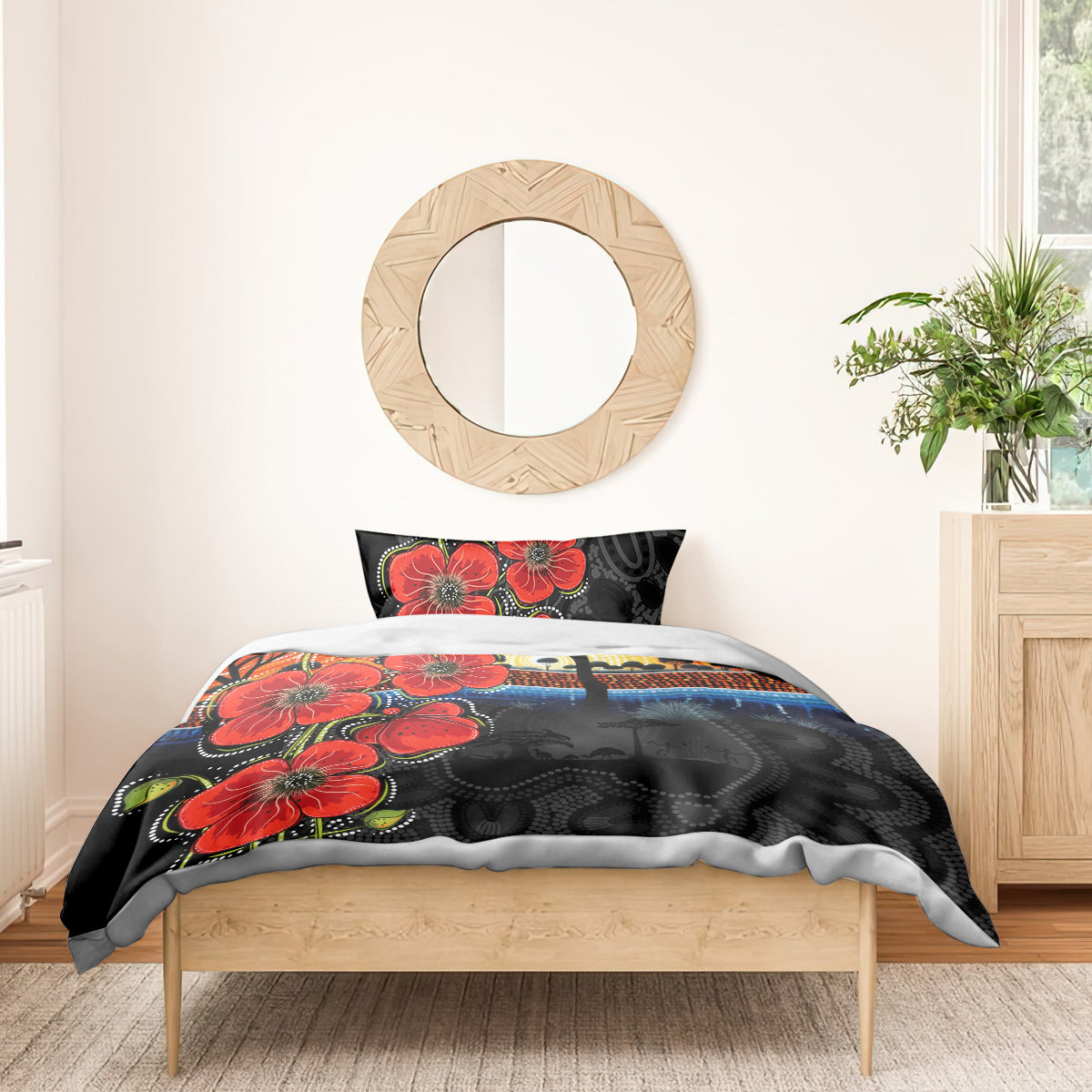 ANZAC Day Australia Poppy Flower Bedding Set Aboriginal Style