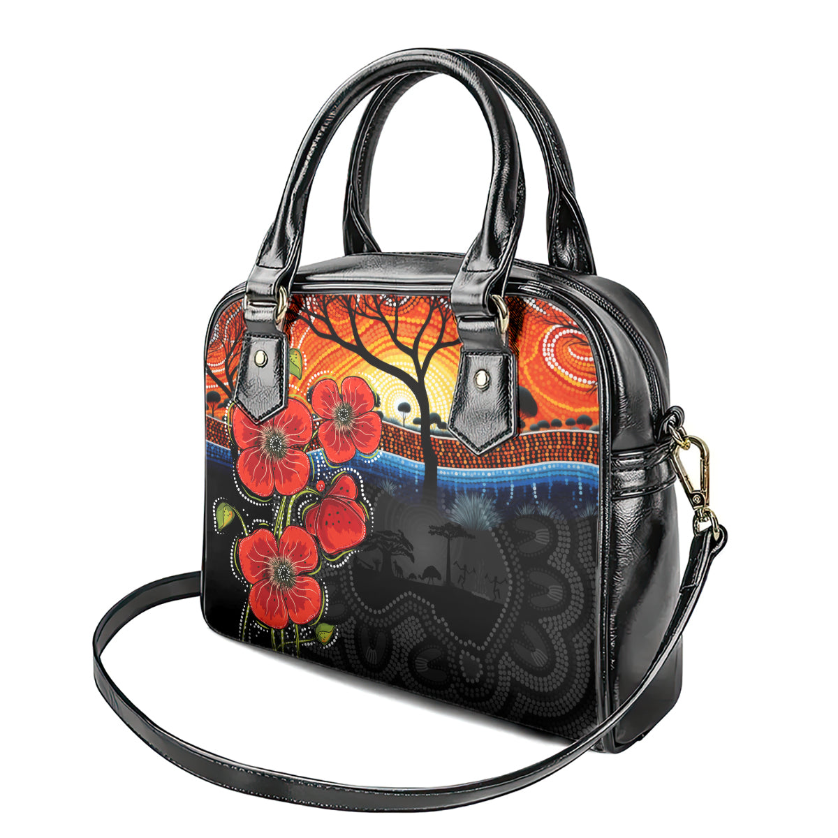 ANZAC Day Australia Poppy Flower Shoulder Handbag Aboriginal Style