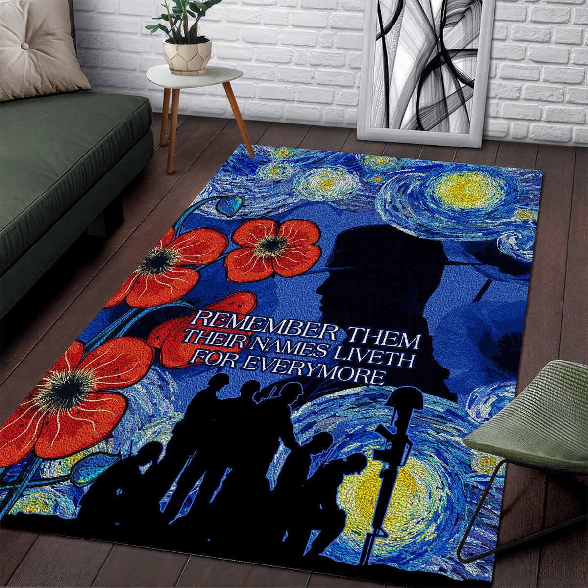 Remember Them ANZAC day Area Rug Soldier In Starry Night Oil Paint Style