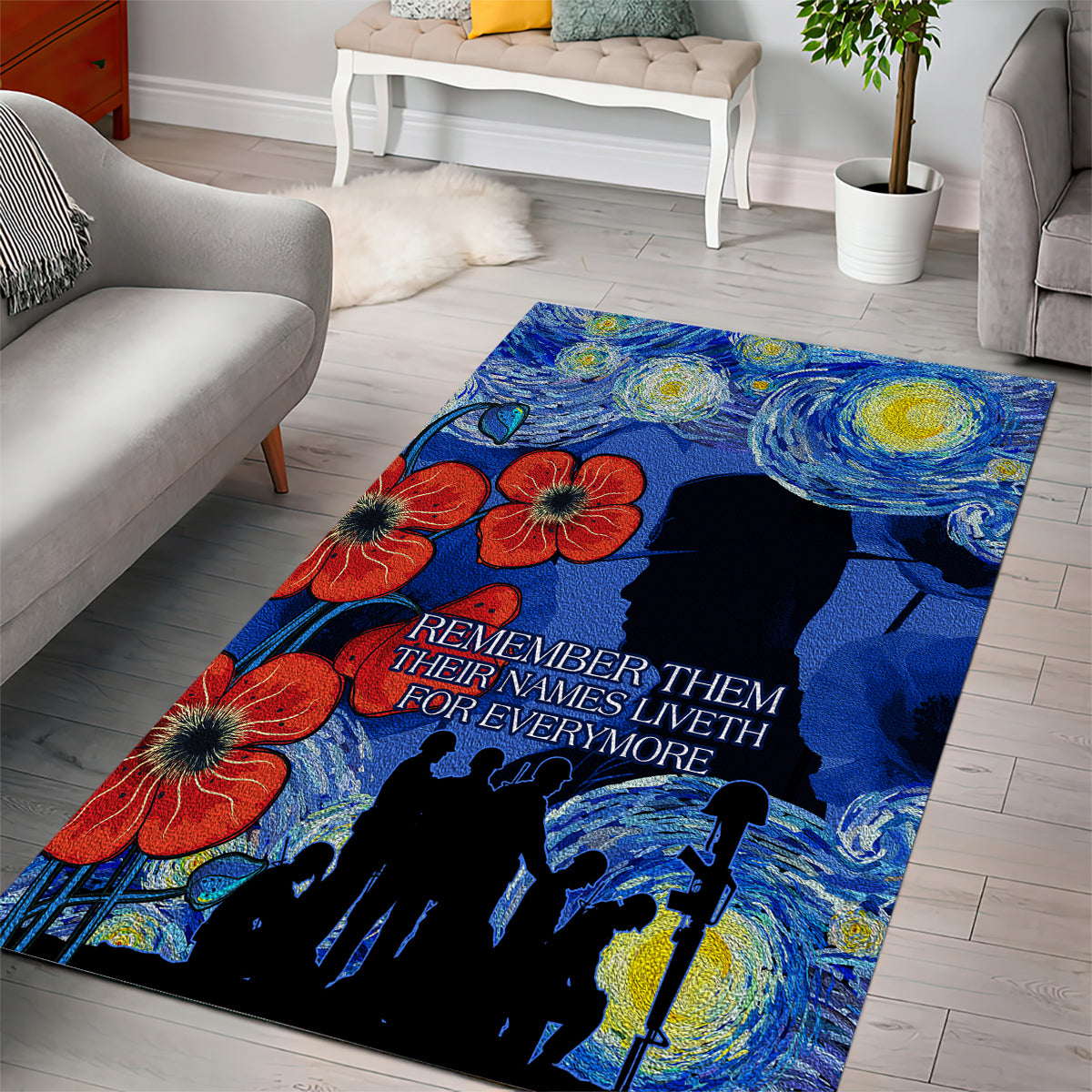 Remember Them ANZAC day Area Rug Soldier In Starry Night Oil Paint Style