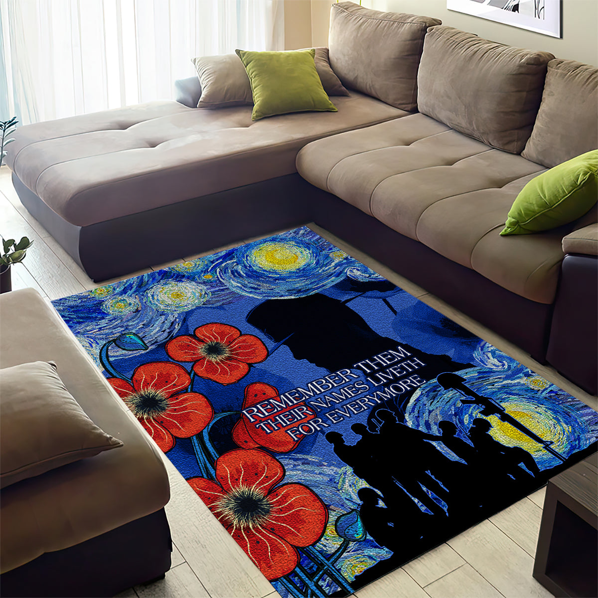 Remember Them ANZAC day Area Rug Soldier In Starry Night Oil Paint Style