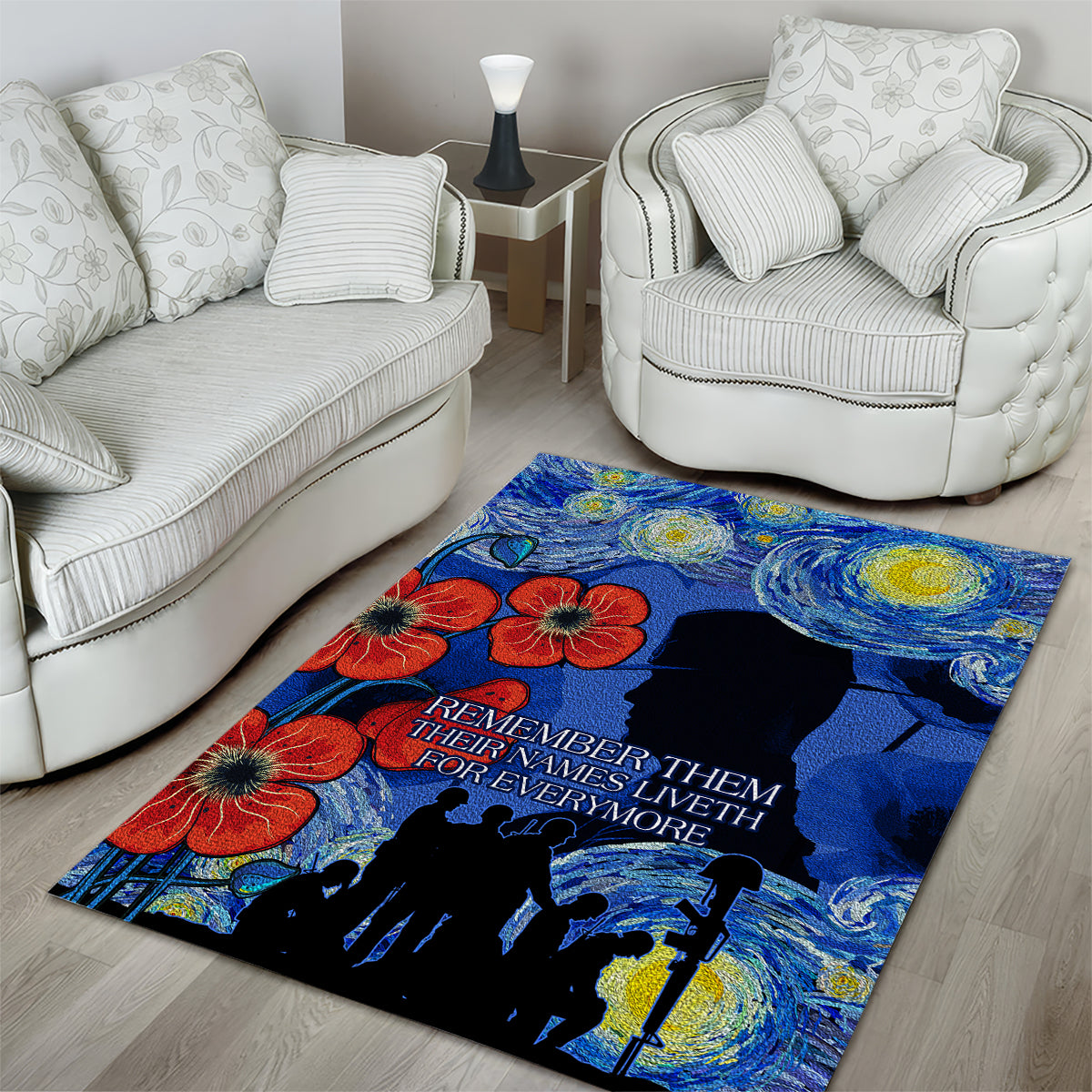 Remember Them ANZAC day Area Rug Soldier In Starry Night Oil Paint Style