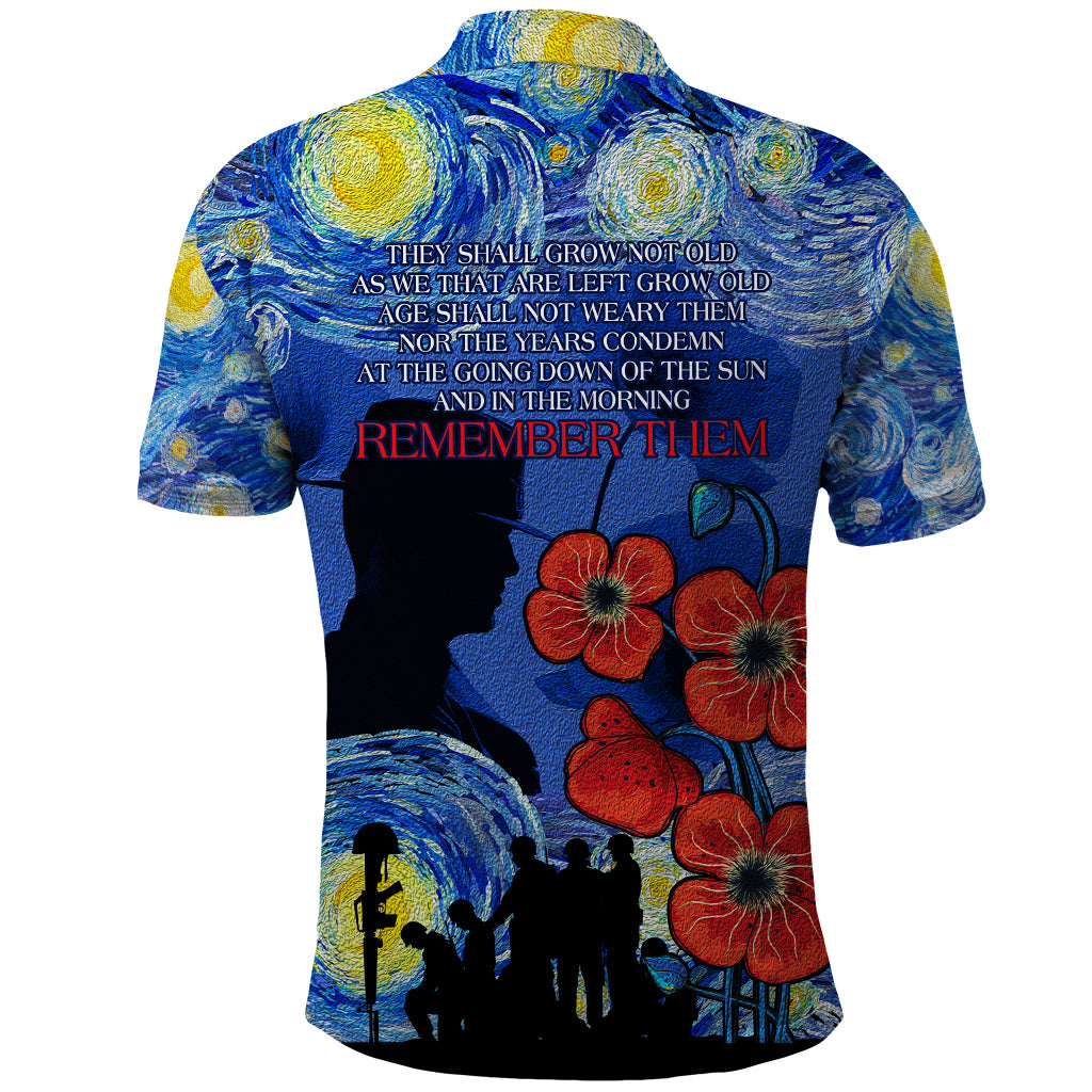 Remember Them ANZAC day Polo Shirt Soldier In Starry Night Oil Paint Style