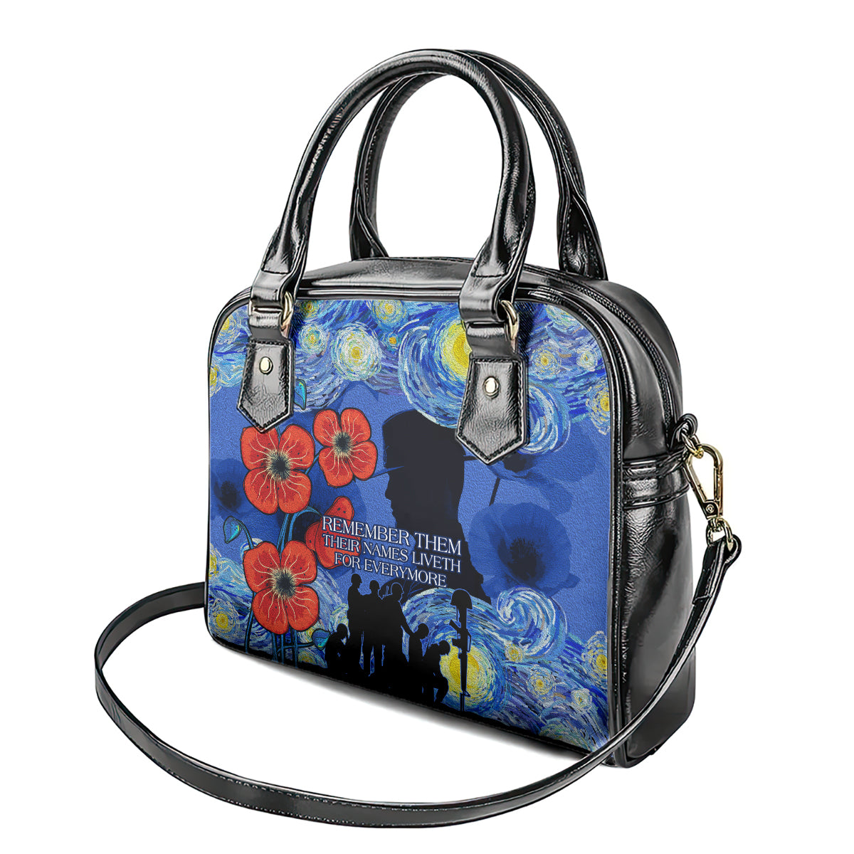 Remember Them ANZAC day Shoulder Handbag Soldier In Starry Night Oil Paint Style